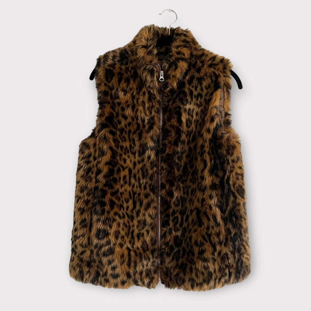 J.Crew Cheetah Print Faux Fur Vest Size XS Animal Print Sleeveless Jacket